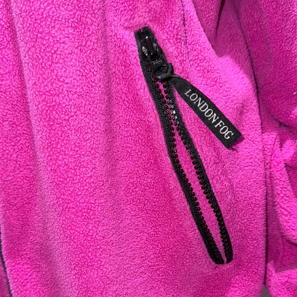 London Fog Fuchsia Fleece Jacket Black Ribbing Pockets Cinched Hem - Picture 3 of 10